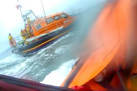 RNLB Super-G approaching RNLB Frederick William Plaxton - Image: RNLI/Nick Gough.