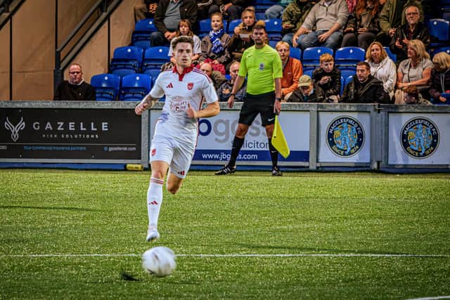 Boro's Dom Tear on the attack against Macclesfield. Photo by Chris Marson