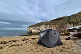 ROE Wild Saunas is located on the beach at the foot of the old North Landing lifeboat station slipway in Flamborough. Photo credit: ROE Wild Sauna.