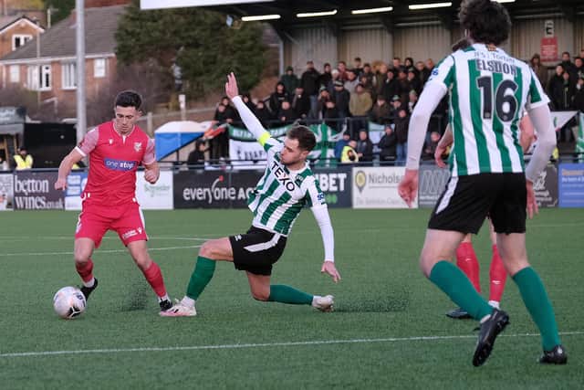 Lewis Maloney on the ball for Boro in the 3-2 win against Blyth Spartans.
