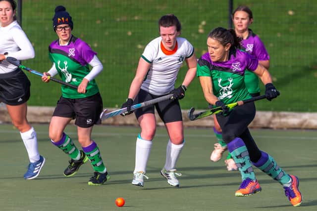 Nikki Graham in action for Danby Ladies in their 0-0 home draw against Newcastle 3s