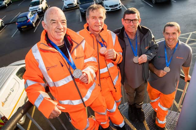 From left, NY Highways staff Eddie Smith, Darran Saunders, Gary Toone and Martin MacCallaugh with their medals from the Highways Heroes Awards 2022.