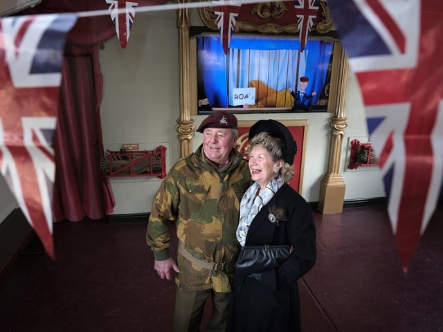 Enjoying the music in the Dame Vera Lynn exhibition