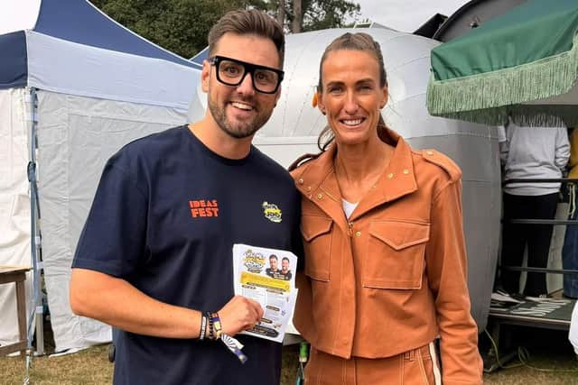 Ryan Swain with former England Lioness and football pundit Jill Scott at Ideas Fest. Photo credit: Ryan and Samantha Swain / SWNS.