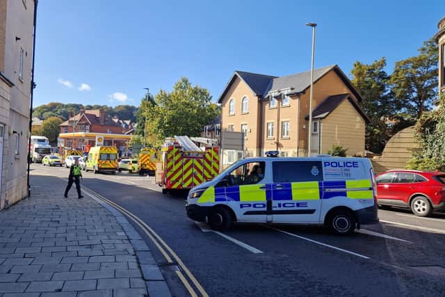 A multi-agency response is pictured at the scene of the crash.