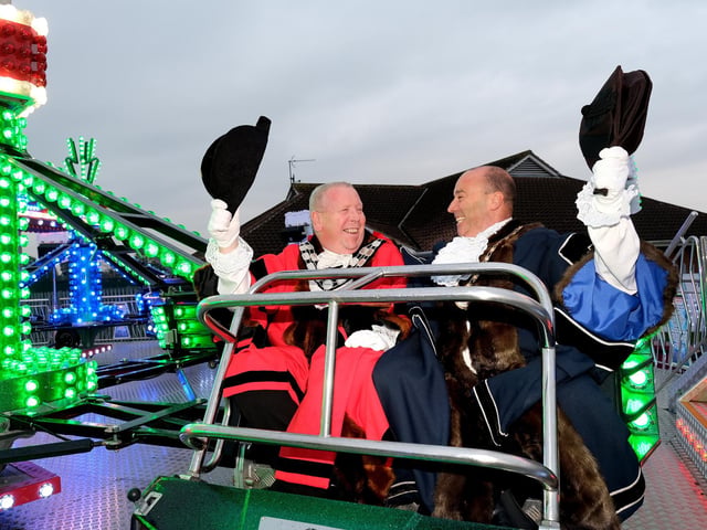 Bridlington Mayor Rik Arrand with Liam Dealtry, East Riding Vice Chairman, having fun. picture: Richard Ponter