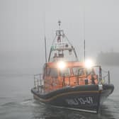 Whitby lifeboat Lois Ivan out in the fog.