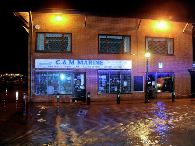 Bridlington Harbour flooded in December 2013 due to a storm surge.