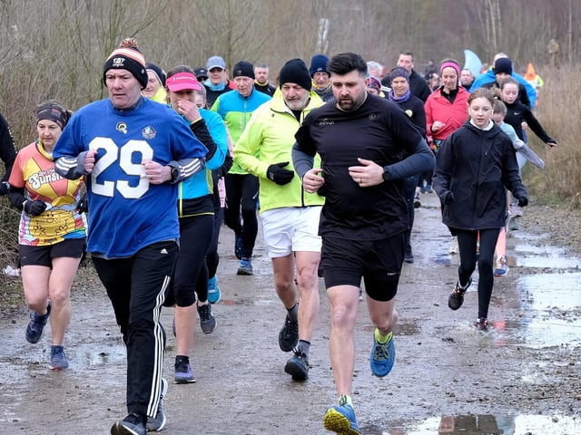 Dodging the puddles at the North Yorkshire Water Park Parkrun.