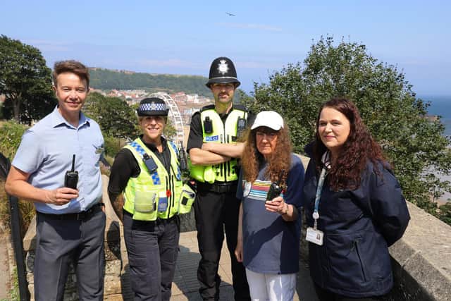 Scarborough Anti Theft Group have received National Accreditation. Anti Theft Co-ordinator Chris Golder, Officers Ann Graham and Simon Hunter, Janet Jefferson and Rhian Buglass pic Richard Ponter