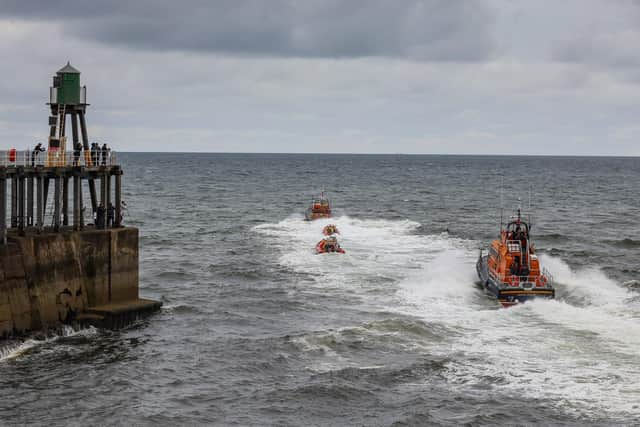 The George and Mary Webb lifeboat leaves Whitby.