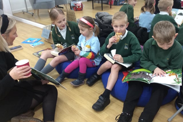 Airy Hill youngsters indulge in World Book Day activity.