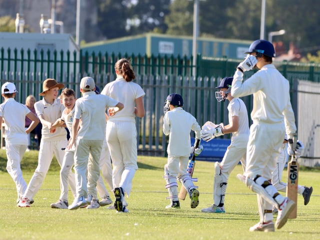 Bridlington Under-13s celebrate taking a Valley wicket.