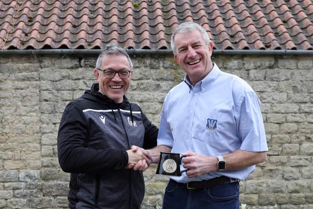 Former England international Tony Underwood (left) makes the draw for the 2023 Warrendale Wagyu Pock 7s with the help of Pock 7s supremo Adrian Styche.