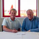 Pictured are Bridlington Town AFC chairman Dan Rogers and Scarborough Athletic chairman Trevor Bull signing the ground share agreement
