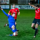 Lewis Hawkins put Whitby Town 1-0 ahead at Warrington Town on Tuesday evening, the Blues ended up battling back for a 2-2 draw despite playing nearly an hour with 10 men