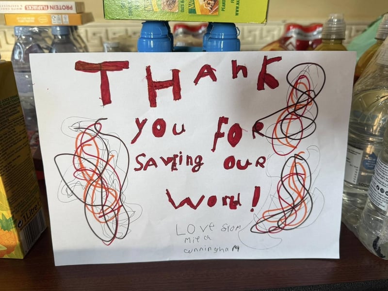 A lovely note given to Bedale Fire Station.