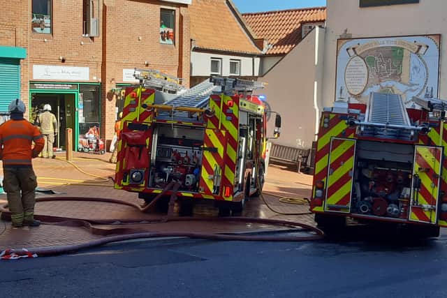 Fire appliances at the scene of the blaze on Flowergate in Whitby.