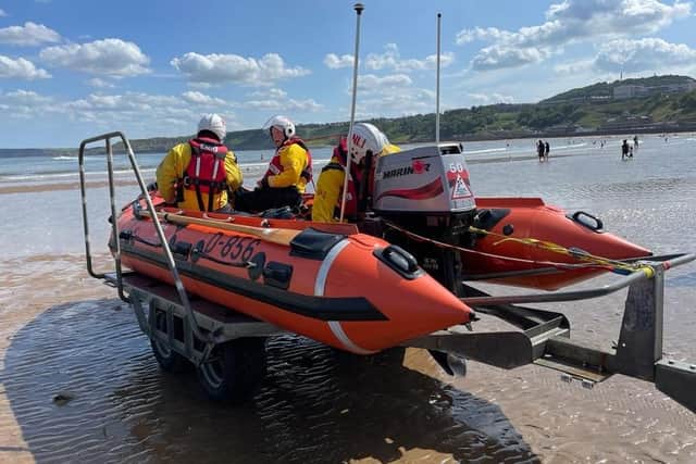 Scarborough's inshore lifeboat launching.