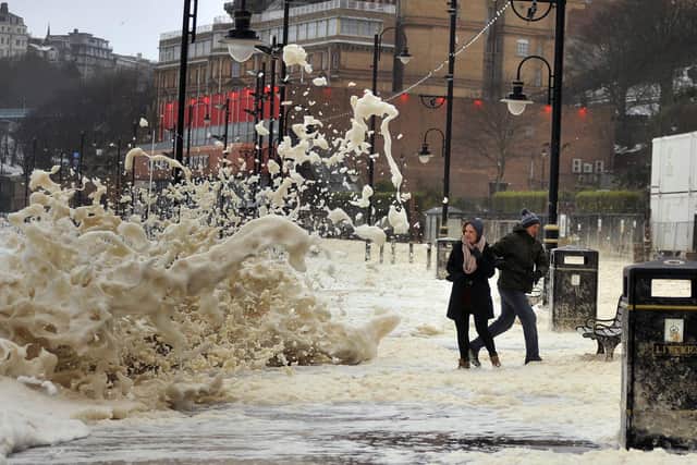 Flood warnings are in place across the Yorkshire coast due to strong winds, rainfall and spring tides. Phot: Richard Ponter