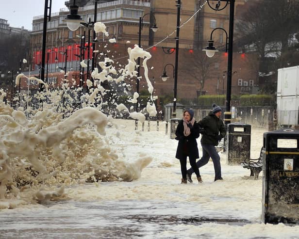 Flood warnings are in place across the Yorkshire coast due to strong winds, rainfall and spring tides. Phot:  Richard Ponter