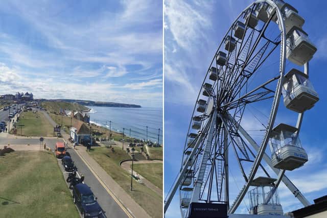 Looking down at the West Cliff from inside the wheel, and a view up to the imposing structure from underneath. photo: Dr Emma Mason