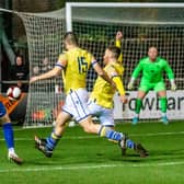 Aaron Haswell put Whitby Town in front in the first half against Warrington Town PHOTO BY BRIAN MURFIELD