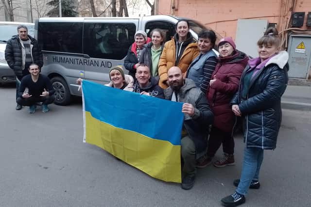 Ukrainian people show their gratitude for the supplies delivered by Grosmont's Michael Betoin.