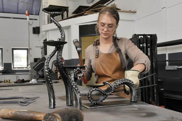 Blacksmith Katie Ventress works in her workshop in Hinderwell. 
picture Richard Ponter.