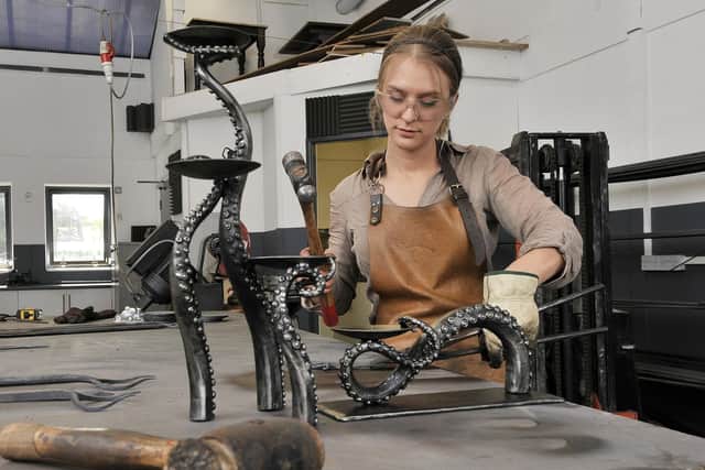 Blacksmith Katie Ventress works in her workshop in Hinderwell.
picture Richard Ponter.