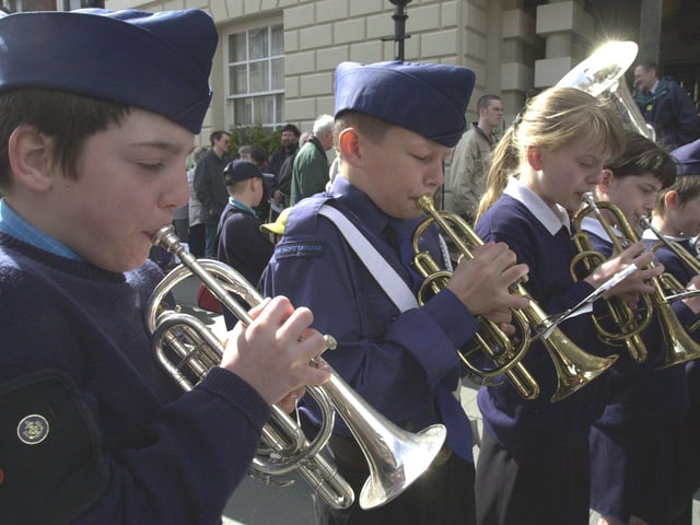 Members of the 7th Doncaster Boys Brigade play outside the Mansion House