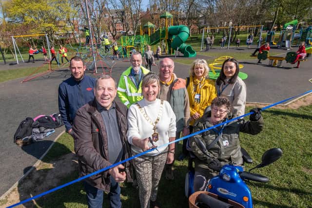 Front row from left: Cllr Sam Cross, of North Yorkshire Council, Cllr Jacqui Holden-Banks and Cllr Janine Robinson of Filey Town Council at Glen Gardens play park.
Back row from left: Liam Ireland, contacts manager at Wicksteed Leisure, Matthew Smartt, North Yorkshire Council landscape architect, Cllr Mike Cockerill and Cllr Wendy Fenlon of Filey Town Council and North Yorkshire Council community regeneration officer, Zoe Kelsall.