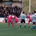 Boro make it 1-1 at home to Blyth Spartans thanks to defender Bailey Gooda, the hosts went on to win the game 3-2 PHOTOS BY RICHARD PONTER