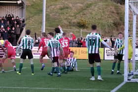 Boro make it 1-1 at home to Blyth Spartans thanks to defender Bailey Gooda, the hosts went on to win the game 3-2 PHOTOS BY RICHARD PONTER