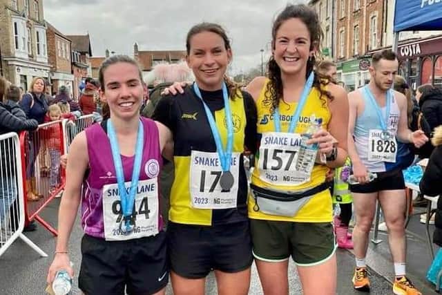 Scarborough Athletic Club’s Annie O’Sullivan, right earn eighth female at York 10K.