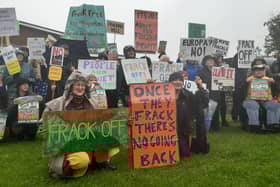 Anti-fracking activists outside Burniston Village Hall.  picture: LDRS