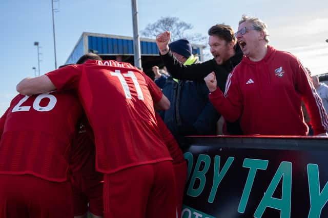 Boro players celebrate their goal with the fans. Photo by Wandering Photography