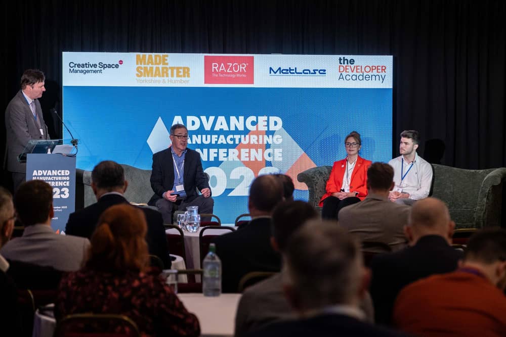 Deputy business editor of the Yorkshire Post, Gregg Wright, chairs the opening session with Jim Davison, Rachel Abbott and Joseph Woodhead at last year's Advanced Manufacturing Conference at Cutlers' Hall, Sheffield