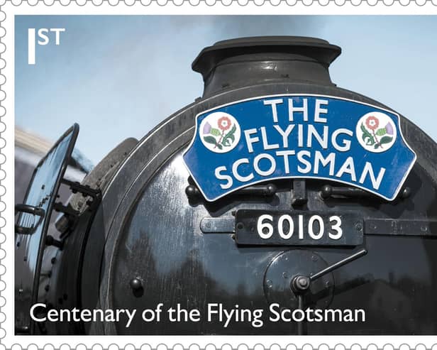 Special Stamps to mark the centenary of the Flying Scotsman - No. 60103 at Pickering Station on the North Yorkshire Moors Railway.