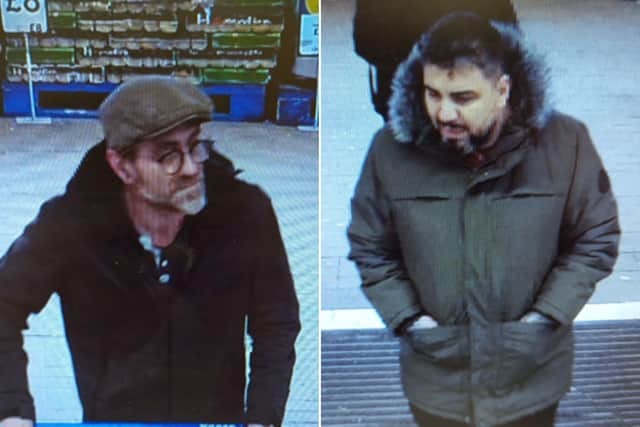 Police have issued CCTV images of two men they would like to speak to after alcohol was stolen from a Filey store.