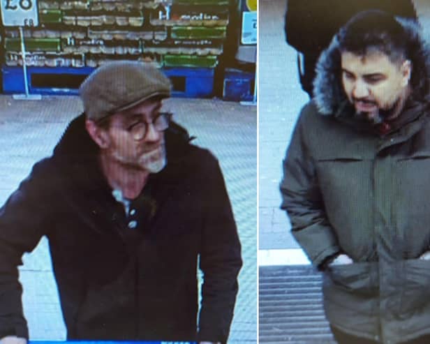 Police have issued CCTV images of two men they would like to speak to after alcohol was stolen from a Filey store.