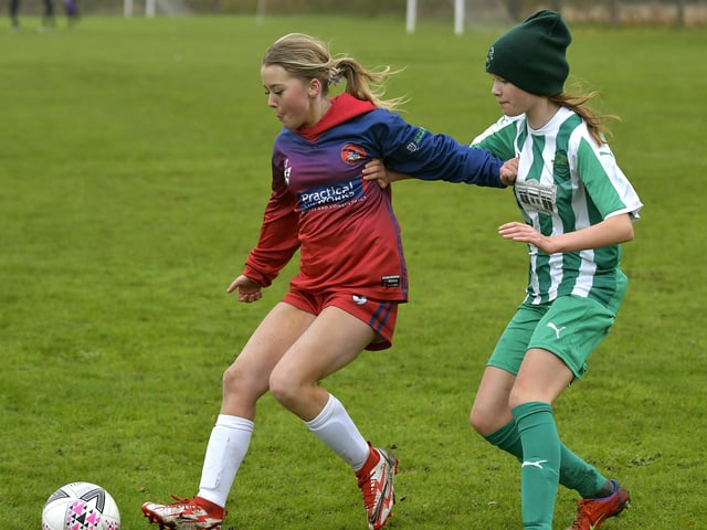 Ruby Carney on the ball for SLFC U15s