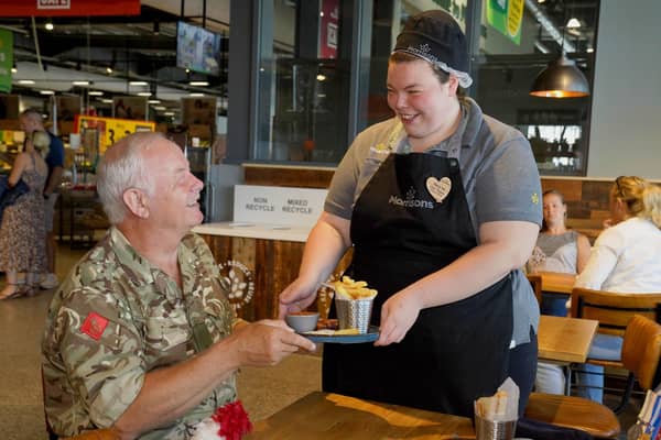 Military personnel and veterans dressed in armed forces uniforms or with a valid form of identification, medal or badge will be entitled to receive fifty percent off hot meals, hot drinks and cakes at Morrisons cafés nationwide this Saturday, which is Armed Forces Day. Photo credit: Owen Humphreys/PA Wire