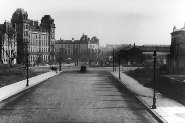 A view along the newly created Northway towards Pavilion Hotel and Scarborough Railway Station.