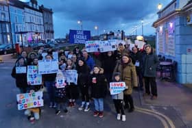 The campaigners who want to keep choice in Whitby and save Eskdale School from closure, ready to march to a consultation meeting at Whitby Pavilion.