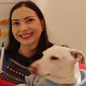 Alison and her dog Milo in her classroom in Scarborough 