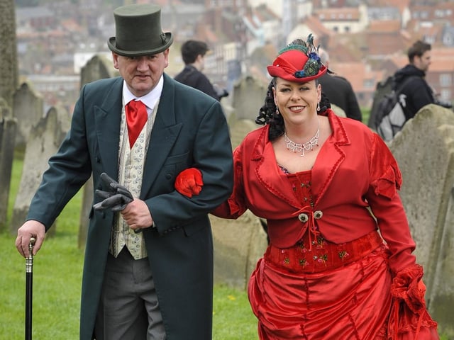 Martin and Fiona Williamson, wearing her own hand-made dress, from Liverpool. Photo by Andrew Higgins.