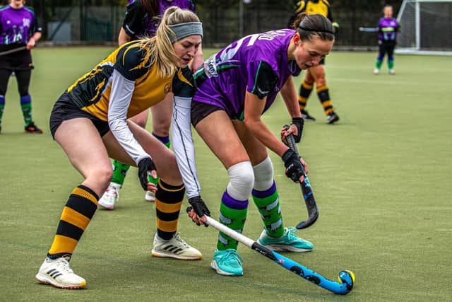 Durham City 4s try to get the ball away from Danby's Ellie Maud. Photo by Brian Murfield