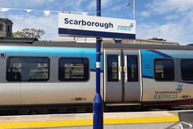 A TransPennine Express train at Scarborough Railway Station