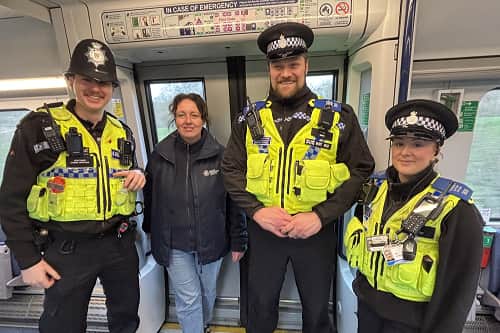 PCSOs on a train with an officer from BTP and North Yorkshire Council between Scarborough and Malton